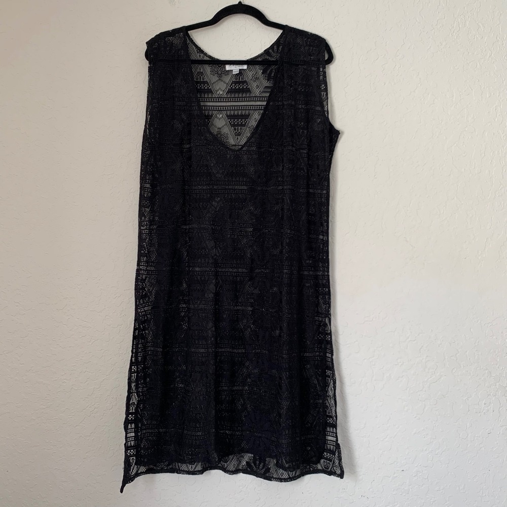Arianna Lace Cover Up Dress OS Black Sheer Beach Boho Festival Whimsigoth Goth